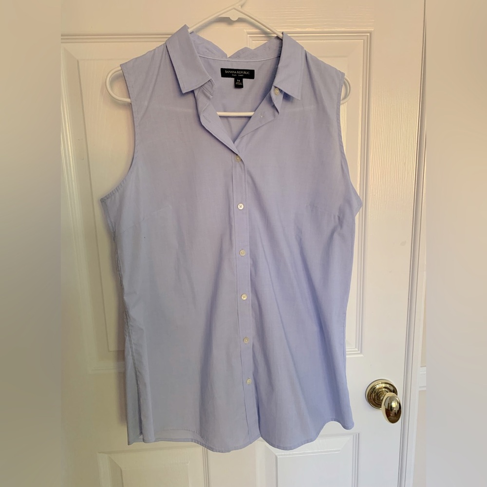 Banana Republic Riley Shirt: Blue, Button-Down, Sleeveless, Stretchy Cotton 14